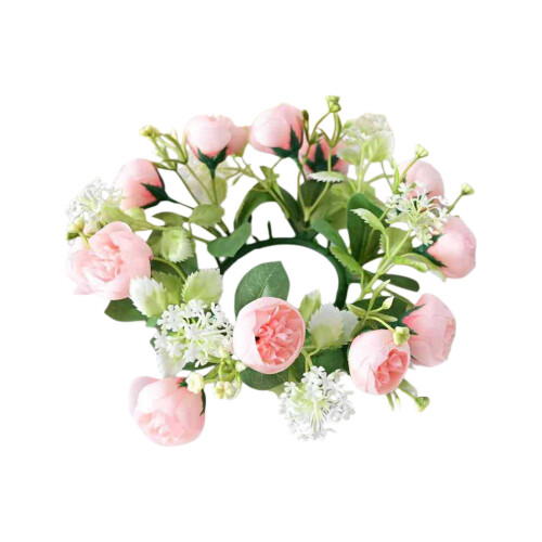 Guirlanda de rosas artificiais para vela, rosa, 25 cm (10 polegadas)