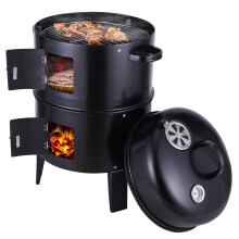 Barbecue portable au charbon de bois avec foyer latéral, noir