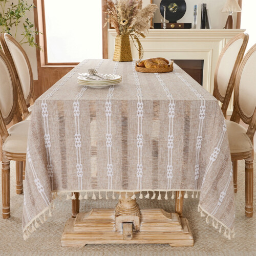 Khaki jacquardduk med dusker 135  86 cm polyester