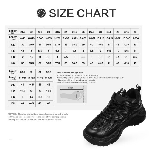 Black Chunky Sneakers for Women Size 36 1