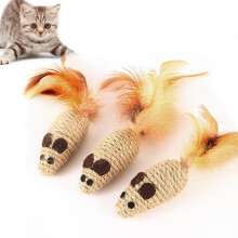 Cat Mouse Toys with Feather Tail and Rattling Sound 3-Pack