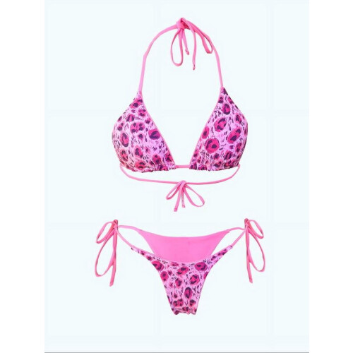 Women's Leopard Print Bikini Set Halter Triangle Bra 2