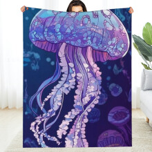 Purple Jellyfish Flannel Blanket 60x80in Soft Warm