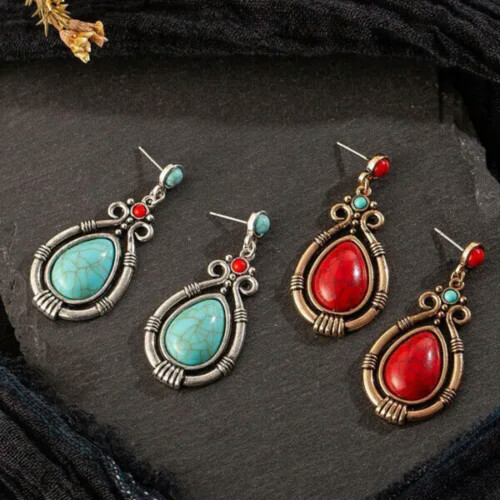 Vintage 925 Silver Turquoise Drop Earrings Green A Pair 1