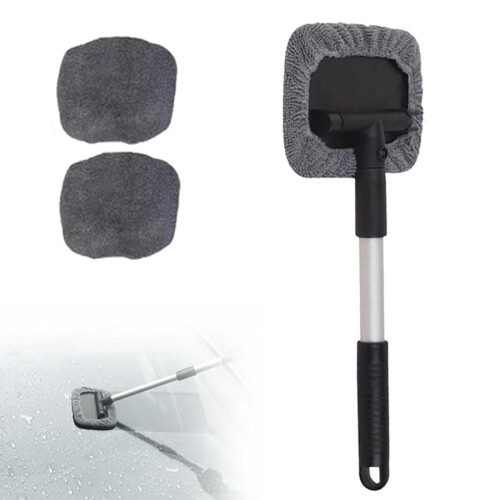 Car Window Cleaner Tool with Microfiber Pads and Extendable
