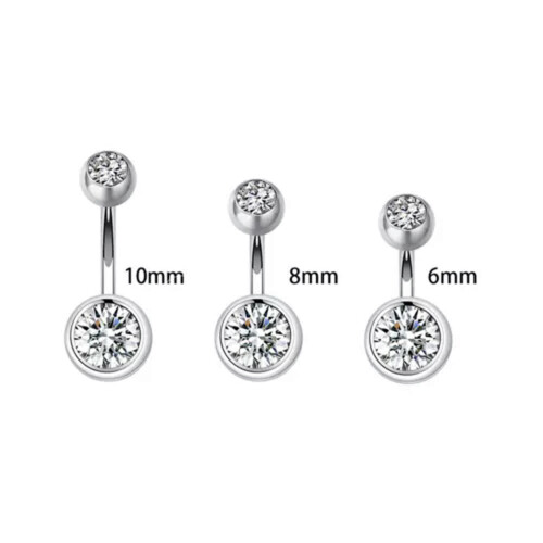 925 Sterling Silver Ball CZ Belly Ring 10mm Clear 2