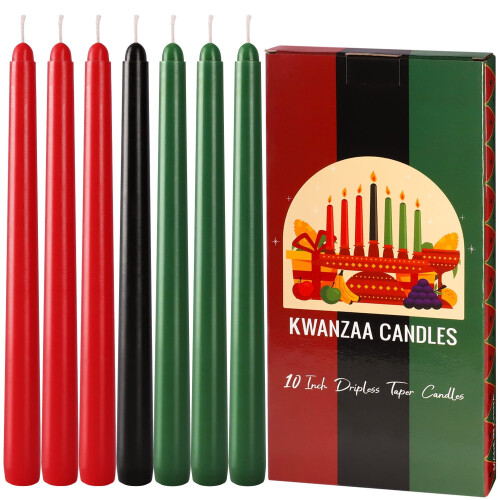 Kwanzaa Taper Candles 7-Pack Red Green Dripless
