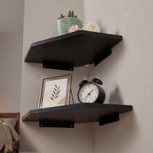 Levede 2 Pack Floating Corner Shelves Cable Cut-Out Wall Mounted Storage Black