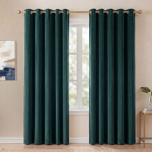 Marlow Thick Thermal Blackout Curtains Velvet 66x72 Inch Eyelet Ring Top Green