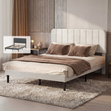 (Dark Grey) Levede Double Bed Frame Upholstered Platform Bedframe Adjustable Headboard