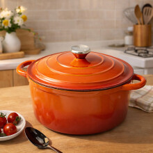 Toque Cast Iron Enameled Dutch Oven Pot Casserole Dish with Lid Non-Stick Orange