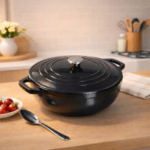 Toque Cast Iron Enameled Dutch Oven Bread Baking Casserole Pot Self-Basting Lid