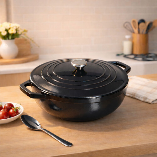 Toque Cast Iron Enameled Dutch Oven Bread Baking Casserole Pot Self-Basting Lid