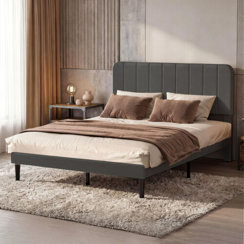 Levede Double Bed Frame with Adjustable Headboard Velvet Upholstered Dark Grey