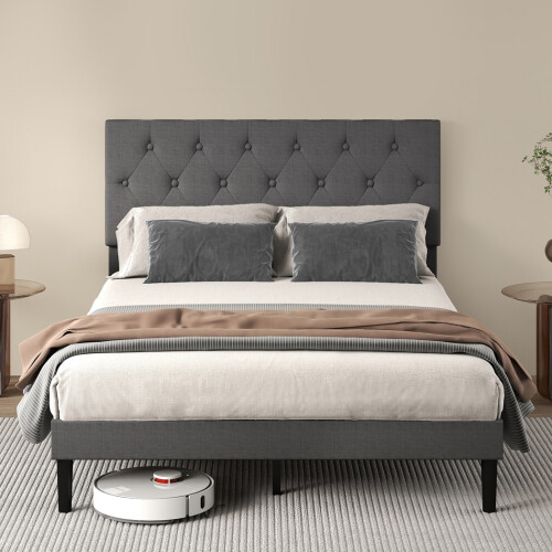 Levede Small Double Soft Foam Upholstered Bed Grey