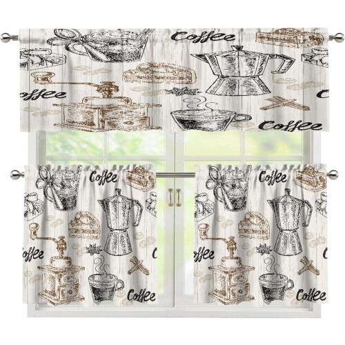 Coffee Tool Valance Curtains Rustic Wood Texture 54x18in +