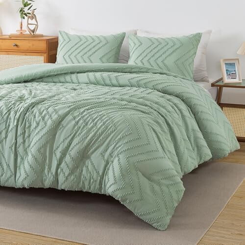 Sage Green Boho Comforter Set Full Size 3-Piece Microfiber
