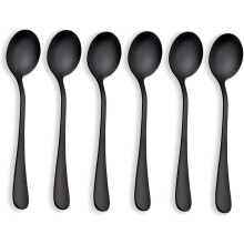 Lot de 6 cuillères à soupe en acier inoxydable avec revêtement titane noir — couverts table noir, set cuillères repas