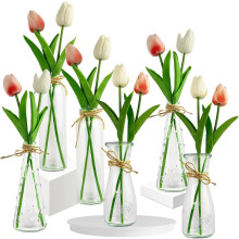 Ensemble de 6 vases en verre avec 12 tulipes artificielles pour cadeau — decoration table mariage