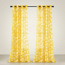 Leaf Print Eyelet Curtains Semi-Transparent Set of 2 140x240 cm Yellow — yellow curtains, voile curtains