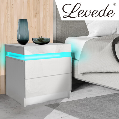 Levede RGB LED High Gloss 2-Drawer Nightstand