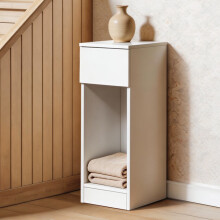 Levede Bedside Table Cabinet Narrow Slim Side Cabinet White Drawer Open Shelf