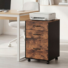 Levede File Cabinet Mobile Filing Cabinet Office with Wheels 3 Drawers Walnut