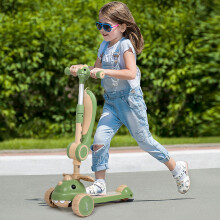 Dekko Foldable Kids Scooter Flip-able Seat Adjustable Height LED Light Green