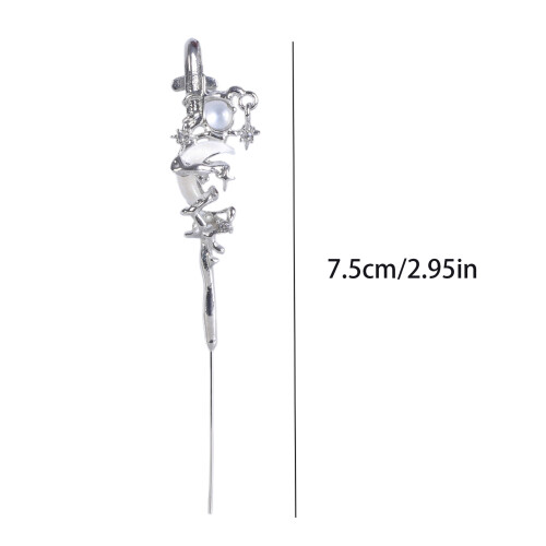 Star and Moon Diamond Earrings Simple Ear Wrap Crawler-silver 1
