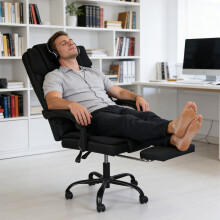 Levede Office Chair with Footrest Linen Fabric High Back Swivel 135 Reclining