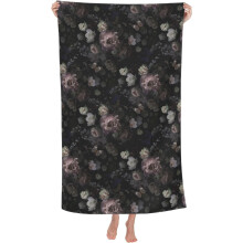 Black Gothic Floral Beach Towel Microfiber 32x52 in