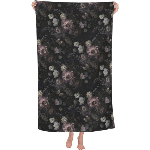 Black Gothic Floral Beach Towel Microfiber 32x52 in