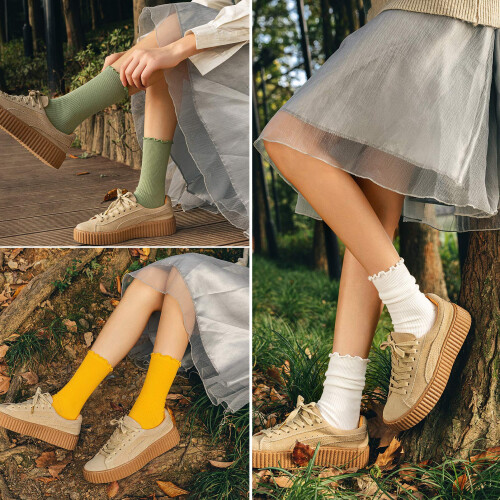 Women Ankle Socks Lace Edge Solid Color 3 Pairs White 2