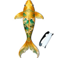 (Yellow)Cerf-volant en forme de poisson koĂŻ avec cadre en fibre de verre pour enfants aventure en plein air cadeau et