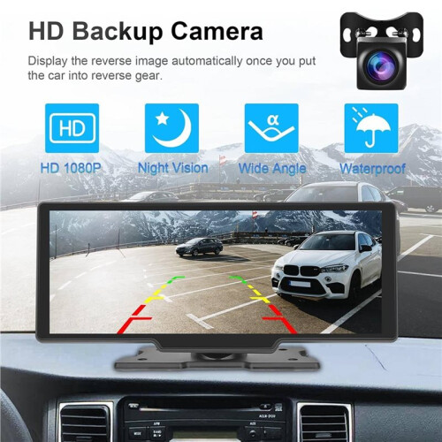 Carplay Sem Fio de 10,26 Polegadas e Android Auto Stereo com Câmera de Backup AHD, RáDio PortáTil para Carro  Mirror Link 1