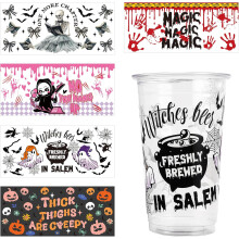 Halloween Deko-Aufkleber Set 5 Stück Wasserfest Bunt 24x11 cm — halloween aufkleber, halloween deko, becher aufkleber