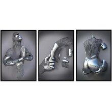 3D Wall Art Metal Sculpture Romantic Lovers 3 Pieces 60x90cm — 3d lovers painting, metal wall sculpture