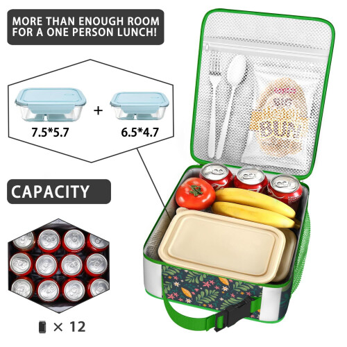 Borsa termica per il pranzo con design floreale, a prova di perdite, morbida e resistente. 2