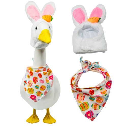 Easter Goose Decor with Bunny Ears Headband 23 Inch