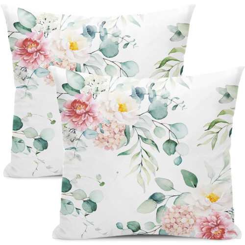 Conjunto de 2 capas de almofada com estampa de folhas verde-sálvia, 40x40cm (16x16 polegadas).