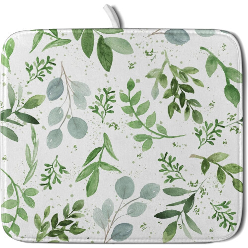 Tapete de secagem de louça reversível Green Leaf, 40,6 x 45,7 cm (16 x 18 polegadas)