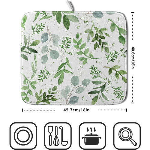 Tapete de secagem de louça reversível Green Leaf, 40,6 x 45,7 cm (16 x 18 polegadas) 1
