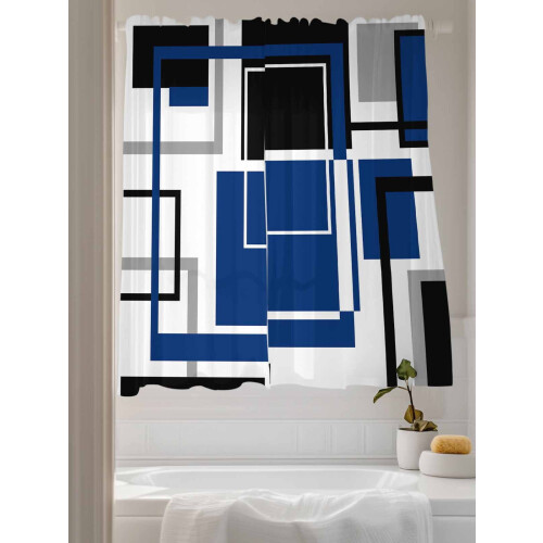 Sheer Curtains Abstract Black Blue Geometric Stripe 52x72 2