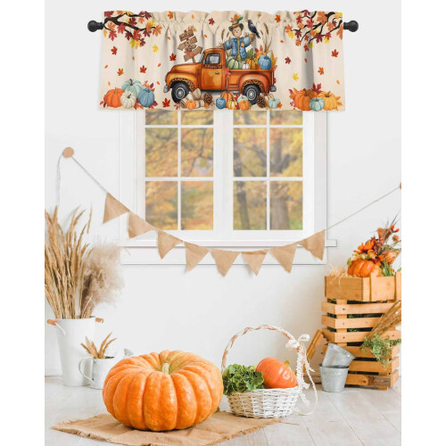 Thanksgiving Valance Curtains Maple Leaf Orange Ombre 60x18 1
