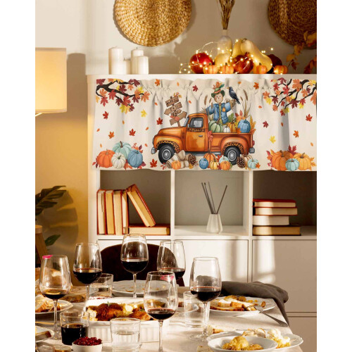 Thanksgiving Valance Curtains Maple Leaf Orange Ombre 60x18 2