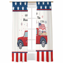 Red Truck USA Flag Sheer Curtains 52x96 in 2 Panels