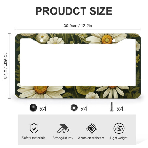 Daisy Pattern Sage Green Aluminum License Plate Frames 2