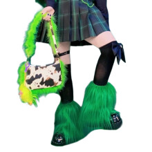 Womens Costume Sexy Faux Furs Warm Fuzzy Leg-Green 30CM