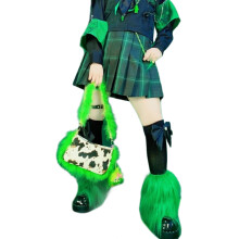 Leg Warmer Women Faux Furs Fuzzy Long Boots Shoes-Green 15CM