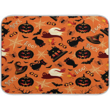 Tapis égouttoir à vaisselle citrouille d'Halloween 40 x 45 cm, motif toile d'araignée et chat